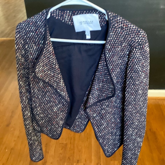 Long-Sleeve Tweed Cardigan Jacket, Navy - Picture 2 of 6